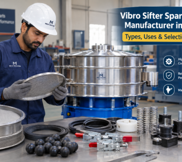 Vibro sifter spare parts manufacturer in India inspecting screen mesh and industrial components